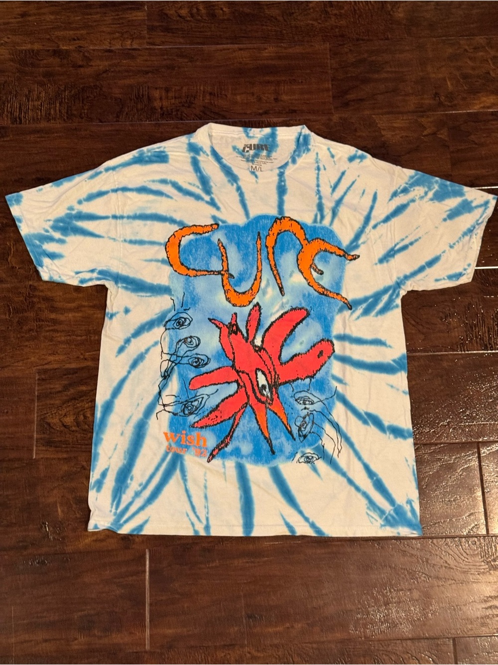 The Cure Wish Tie-Dye Graphic T-Shirt 1992 Wish Tour Sketch Artwork Size M/L